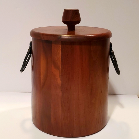 Vintage Vermillion Wooden Solid Walnut Ice Bucket With Plastic Liner MCM - Picture 3 of 7